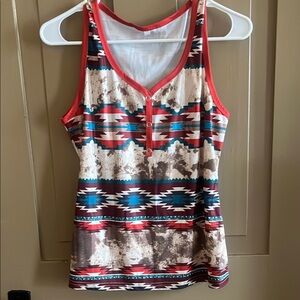 Red and Blue Fitted Graphic Tank Top